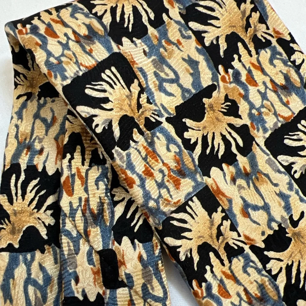 Jerry Garcia Necktie Grateful Dead 100% Silk Trees Palms Black Cream Blue 56